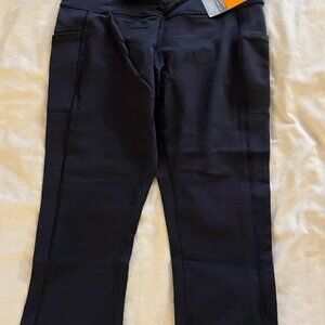 Womens LUCY PowerMax Capri Leggings, Large, Black, front pockets, elastic waist